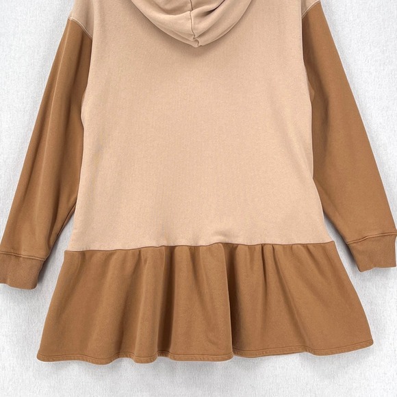 SOMETHING NAVY Hooded Sweatshirt Dress Womens Small Tan Colorblock Long Sleeve - Picture 7 of 15